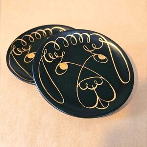 NWOT 2 Kate Spade x Lenox Coasters - Black & Gold Woodland Park Dogs